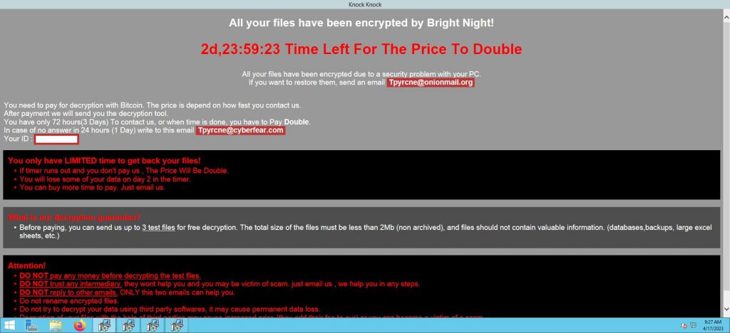 All Your Files Have Been Encrypted By Bright Night!​ Another Knock Knock crypto locker attack?